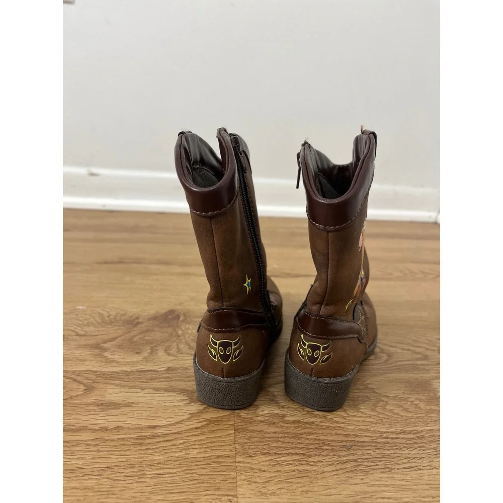 Disney Pixar Toy Story Woody Western Boots Toddler Size 8 Brown Bullseye Zip Up